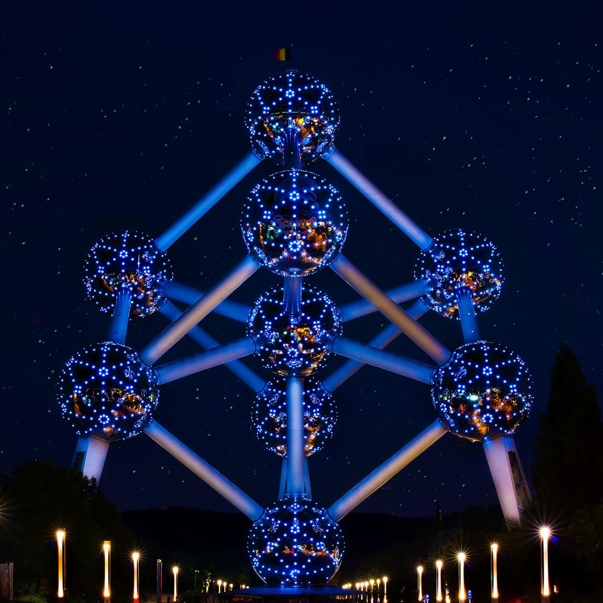 The Atomium lit up at night, Brussels