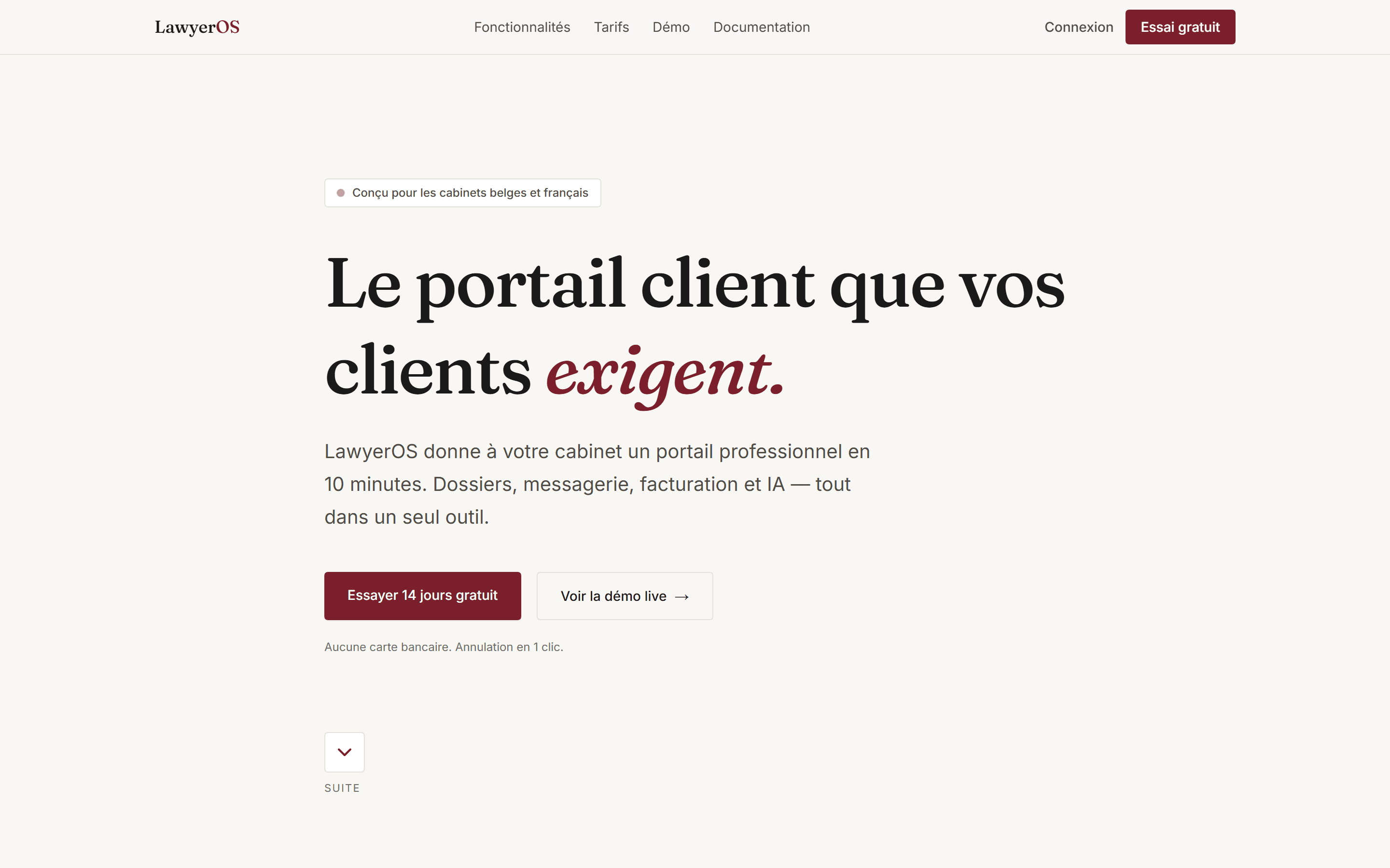 LawyerOS homepage — hero