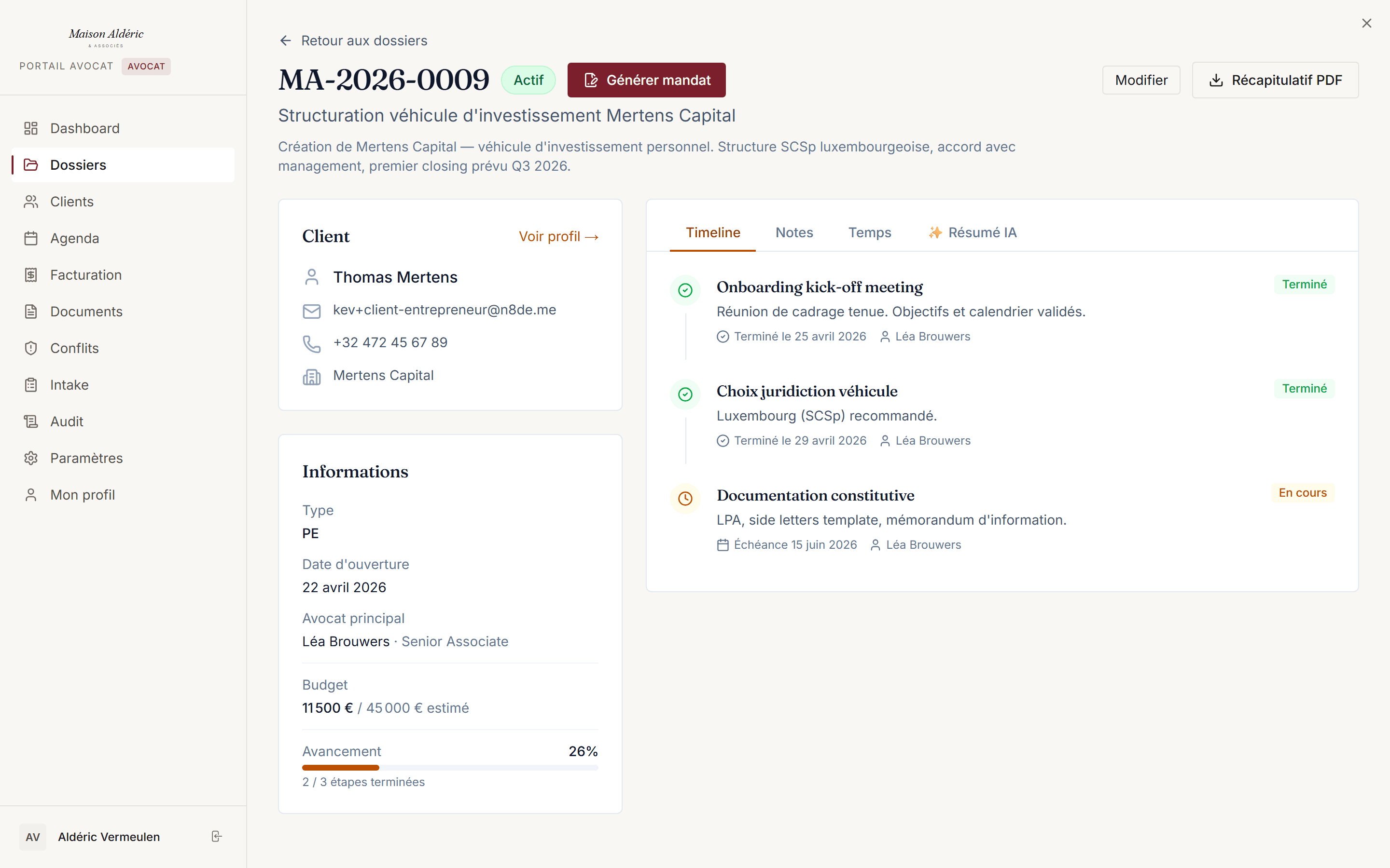 Portail avocat — détail dossier